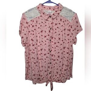 Floral Pink Lace Accent Women's Top NWOT